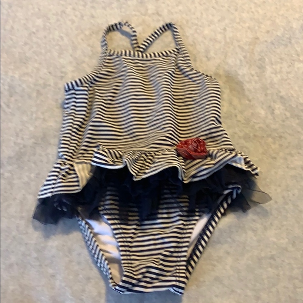 Navy and white striped swimsuit